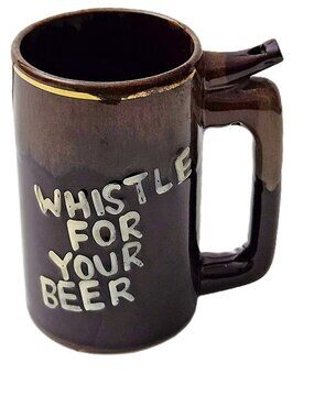 Vintage “Wet Your Whistle For Beer” Mug – 12oz – Japan 1960s – Whistle Handle